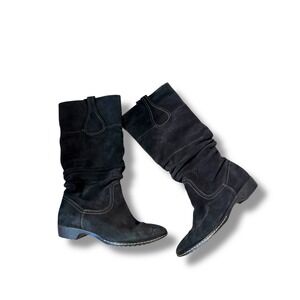 Sofft Black Suede Slouch Boots Women's Size 8 Western Stitch Detail‎ Fall